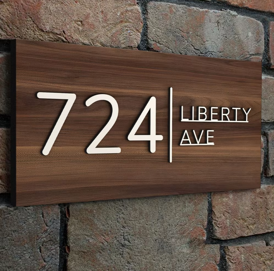 CUSTOM MODERN WOODEN WOOD HOUSE SIGN NUMBER STREET HOUSE ADDRESS WALL SIGN
