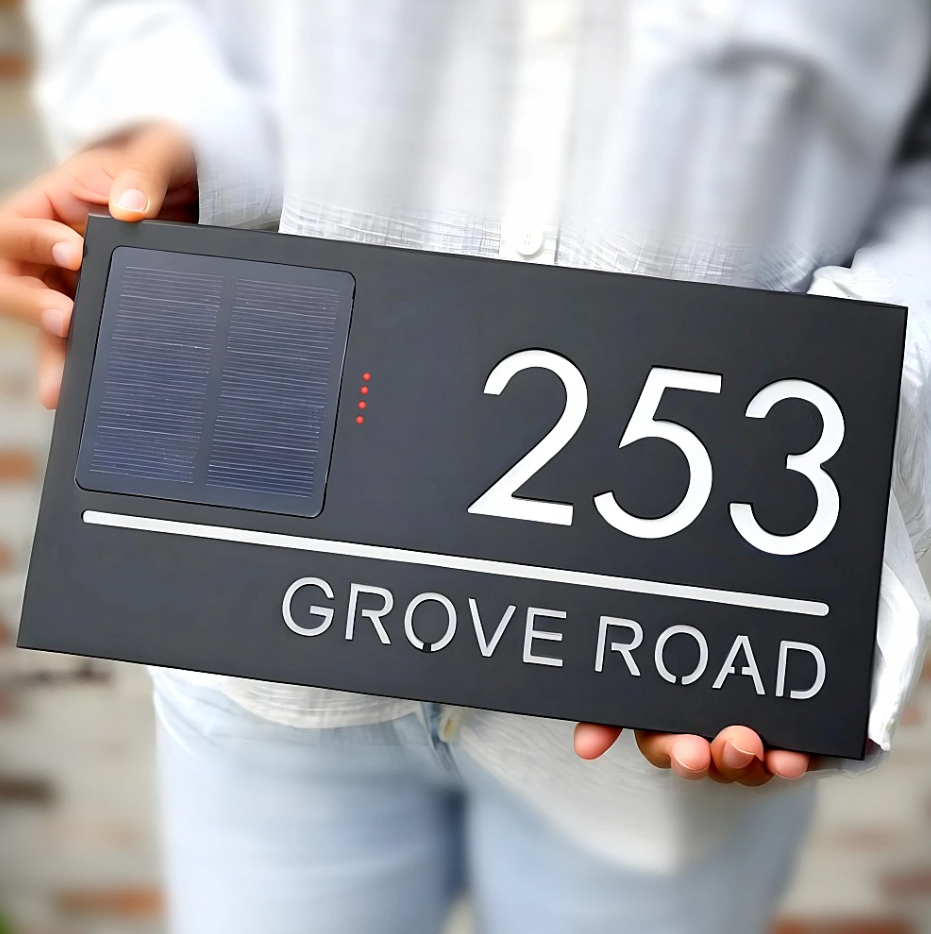 LED SOLAR LIGHT UP CUSTOM HOUSE SIGN NUMBER STREET SIGN ACRYLIC ADDRESS DOOR WALL PLAQUE
