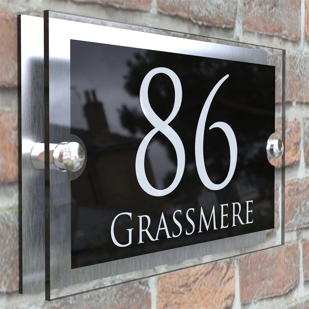HOUSE SIGN ADDRESS SIGN 3D MODERN ACRYLIC GLASS EFFECT BLACK NUMBER PLAQUE