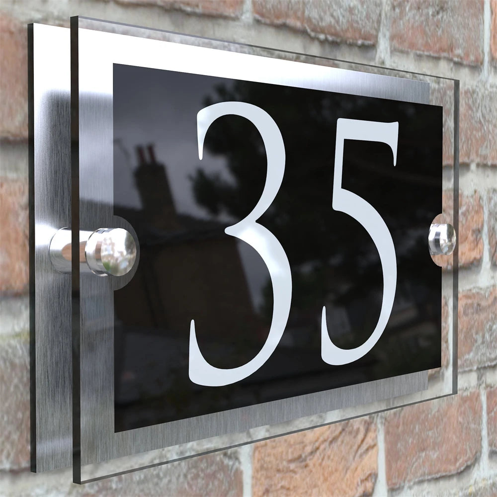 HOUSE SIGN ADDRESS SIGN 3D MODERN ACRYLIC GLASS EFFECT BLACK NUMBER PLAQUE