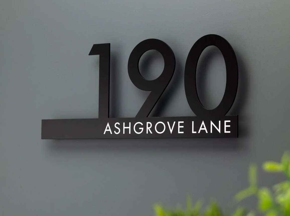 CUSTOM HOUSE SIGN NUMBER STREET SIGN BLACK WHITE ACRYLIC ADDRESS DOOR WALL PLAQUE