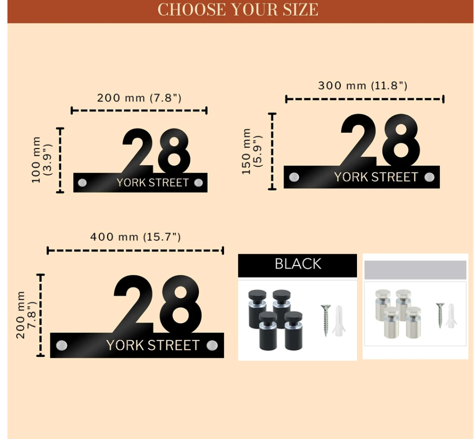 CUSTOM LASER CUT HOUSE SIGN ADDRESS SIGN OUTSIDE NUMBER STREET BLACK ACRYLIC WALL SIGN