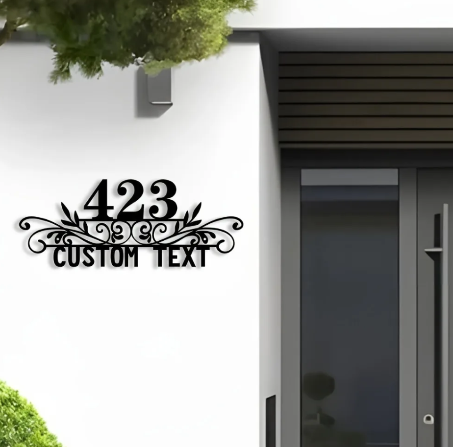 HOUSE SIGN ADDRESS SIGN METAL BLACK POWDER COATED STEEL NUMBER STREET ADDRESS PLAQUE