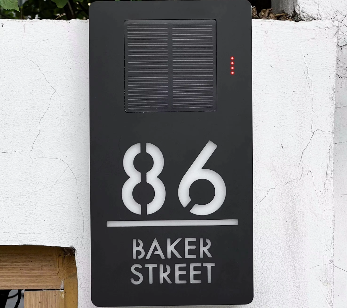 Custom Vertical Solar LED House Sign | Personalised Address Plaque