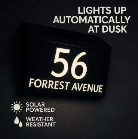 LED SOLAR CUSTOM HOUSE SIGN NUMBER STREET SIGN ACRYLIC WHITE LIGHT ADDRESS DOOR WALL PLAQUE