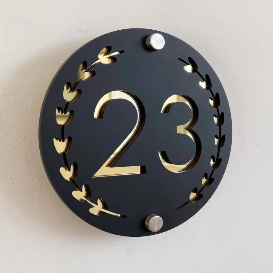 CUSTOM ROUND HOUSE SIGN NUMBER STREET SIGN ACRYLIC ADDRESS DOOR WALL PLAQUE