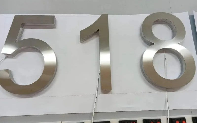 Custom LED House Number Sign | Backlit Stainless Steel Address Plaque | Silver
