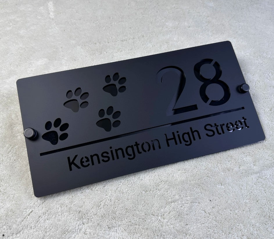 CUSTOM HOUSE SIGN NUMBER STREET SIGN PAW CAT DOG ACRYLIC ADDRESS DOOR WALL PLAQUE