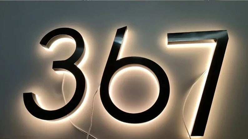 LED HOUSE NUMBER NUMBERS ADDRESS SIGN STAINLESS STEEL LIGHT UP BLACK GOLD SILVER