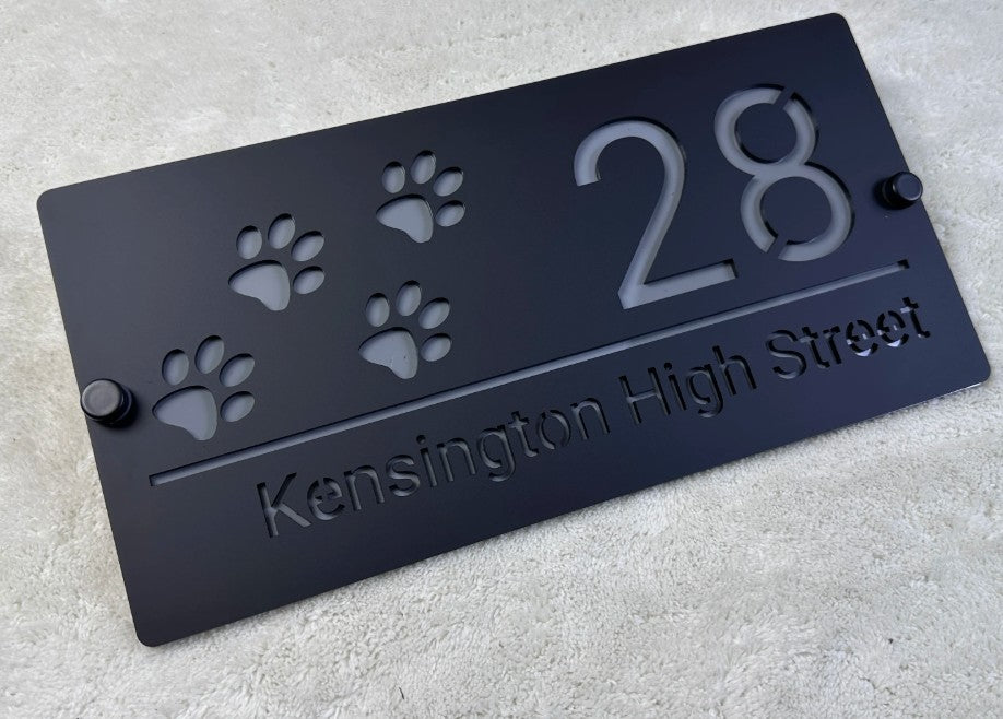CUSTOM HOUSE SIGN NUMBER STREET SIGN PAW CAT DOG ACRYLIC ADDRESS DOOR WALL PLAQUE