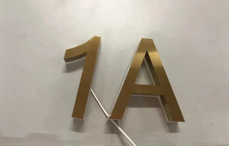 Custom LED House Number Sign | Backlit Stainless Steel Address Plaque | Gold