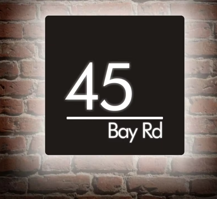 Custom LED Light-Up Square House Sign | Illuminated Address Plaque