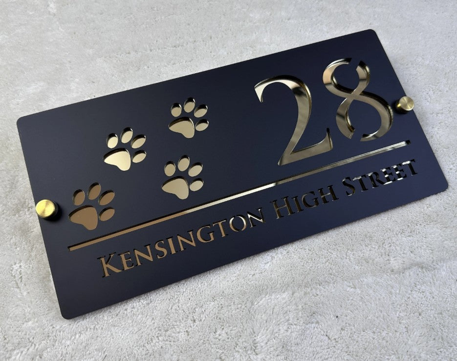 CUSTOM HOUSE SIGN NUMBER STREET SIGN PAW CAT DOG ACRYLIC ADDRESS DOOR WALL PLAQUE