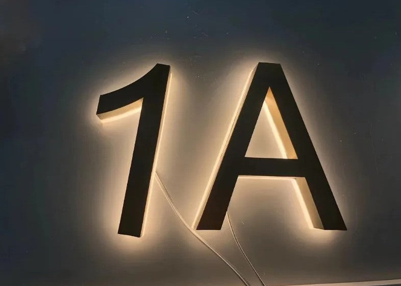 LED HOUSE NUMBER NUMBERS ADDRESS SIGN STAINLESS STEEL LIGHT UP BLACK GOLD SILVER