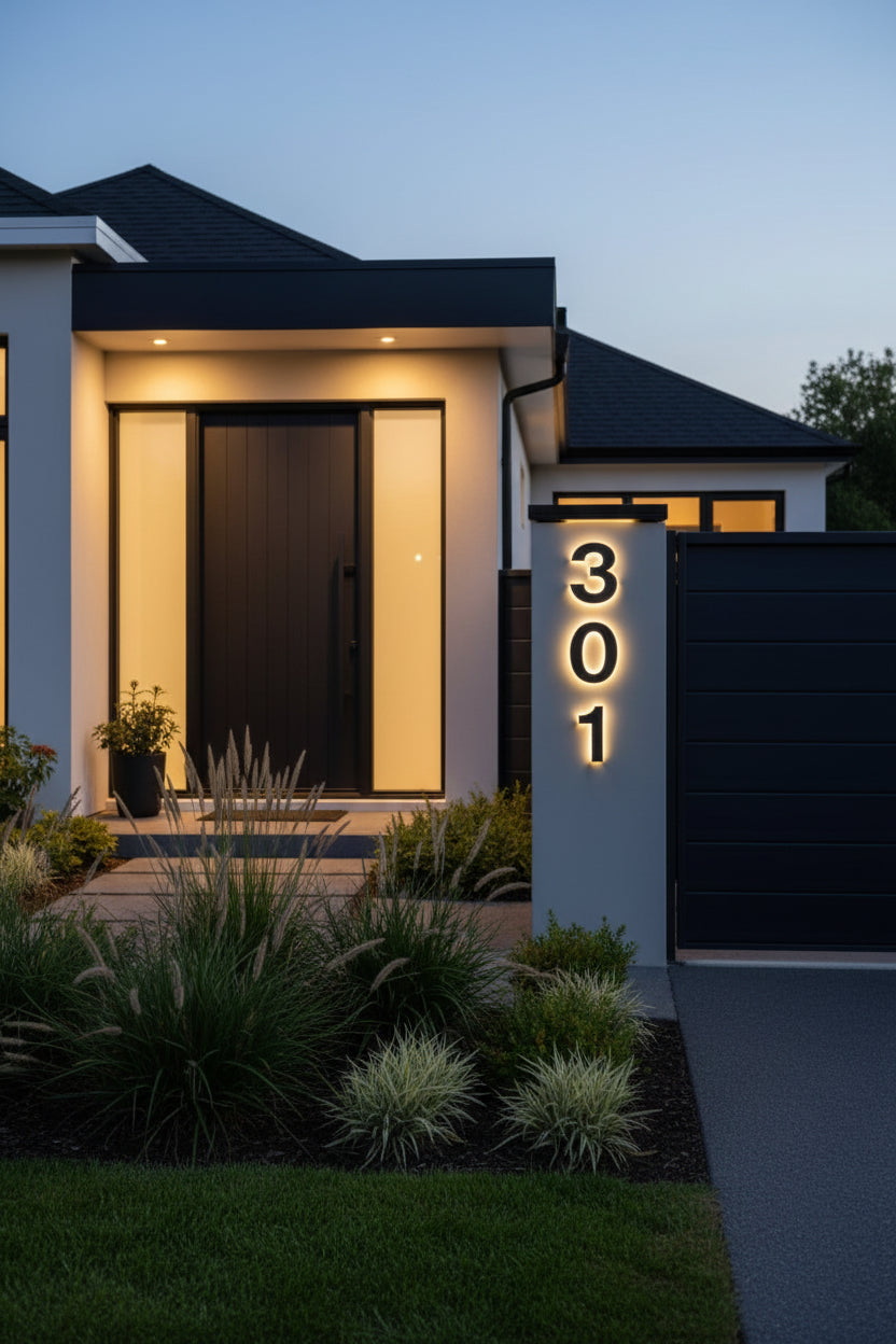 LED House Number Letter Sign | Backlit Stainless Address Plaque | Black