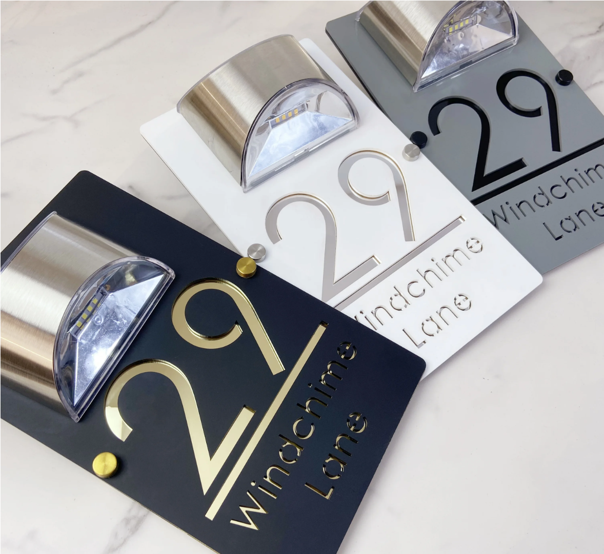 LED SOLAR CUSTOM HOUSE SIGN NUMBER STREET LARGE 32CM SIGN ACRYLIC ADDRESS DOOR WALL PLAQUE