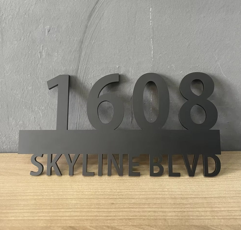 CUSTOM HOUSE SIGN NUMBER STREET SIGN BLACK ACRYLIC ADDRESS DOOR OUTSIDE WALL PLAQUE