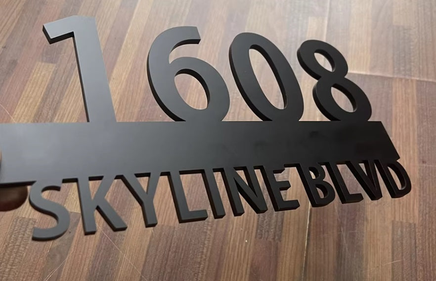 CUSTOM HOUSE SIGN NUMBER STREET SIGN BLACK ACRYLIC ADDRESS DOOR OUTSIDE WALL PLAQUE