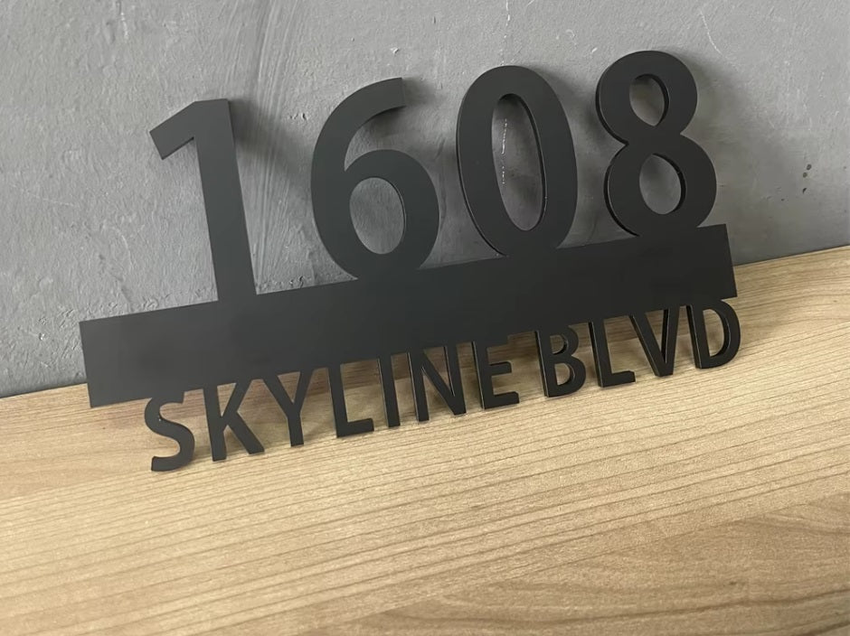 CUSTOM HOUSE SIGN NUMBER STREET SIGN BLACK ACRYLIC ADDRESS DOOR OUTSIDE WALL PLAQUE