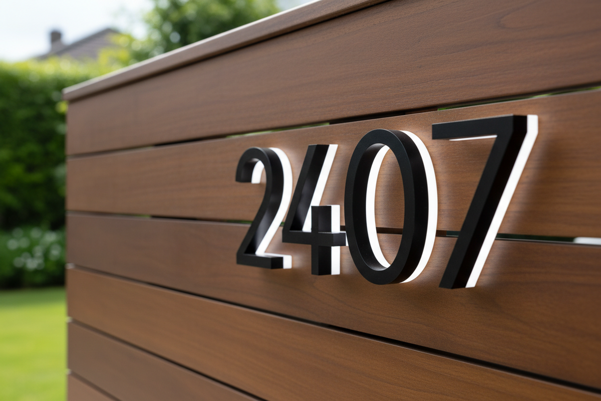 LED House Number Letter Sign | Backlit Stainless Address Plaque | Black