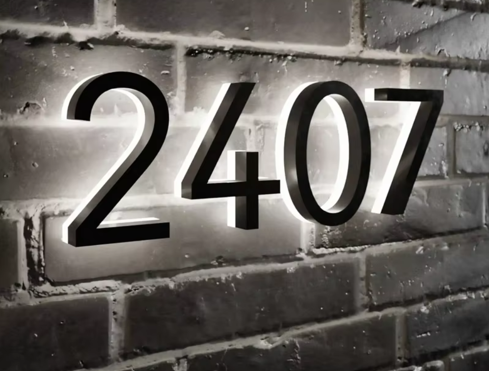 Custom LED House Number Sign | Backlit Stainless Steel Address Plaque | Gold