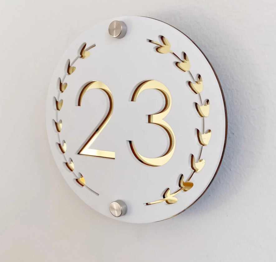 CUSTOM ROUND HOUSE SIGN NUMBER STREET SIGN ACRYLIC ADDRESS DOOR WALL PLAQUE