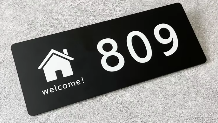 CUSTOM HOUSE SIGN NUMBER STREET SIGN WHITE GRAY BLACK ACRYLIC ADDRESS DOOR WALL PLAQUE