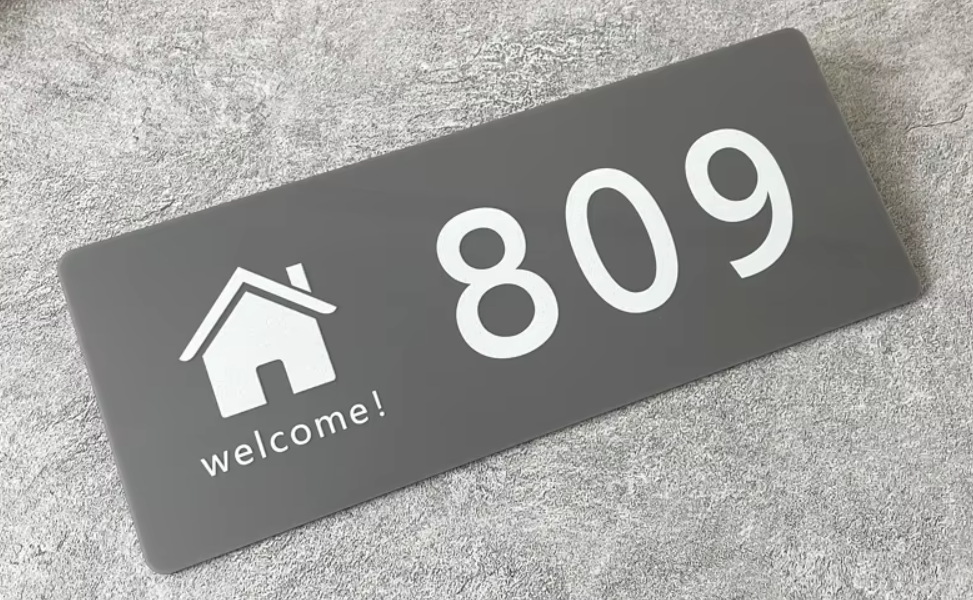 CUSTOM HOUSE SIGN NUMBER STREET SIGN WHITE GRAY BLACK ACRYLIC ADDRESS DOOR WALL PLAQUE