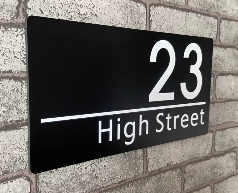 CUSTOM BRUSHED ALUMINIUM HOUSE SIGN NUMBER STREET SIGN ADDRESS DOOR WALL PLAQUE