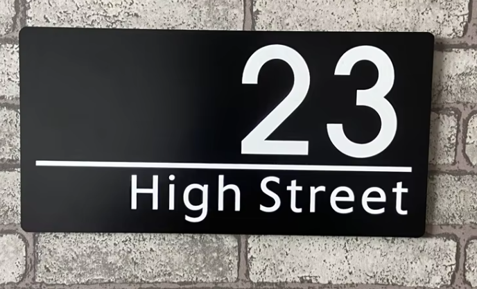 CUSTOM BRUSHED ALUMINIUM HOUSE SIGN NUMBER STREET SIGN ADDRESS DOOR WALL PLAQUE