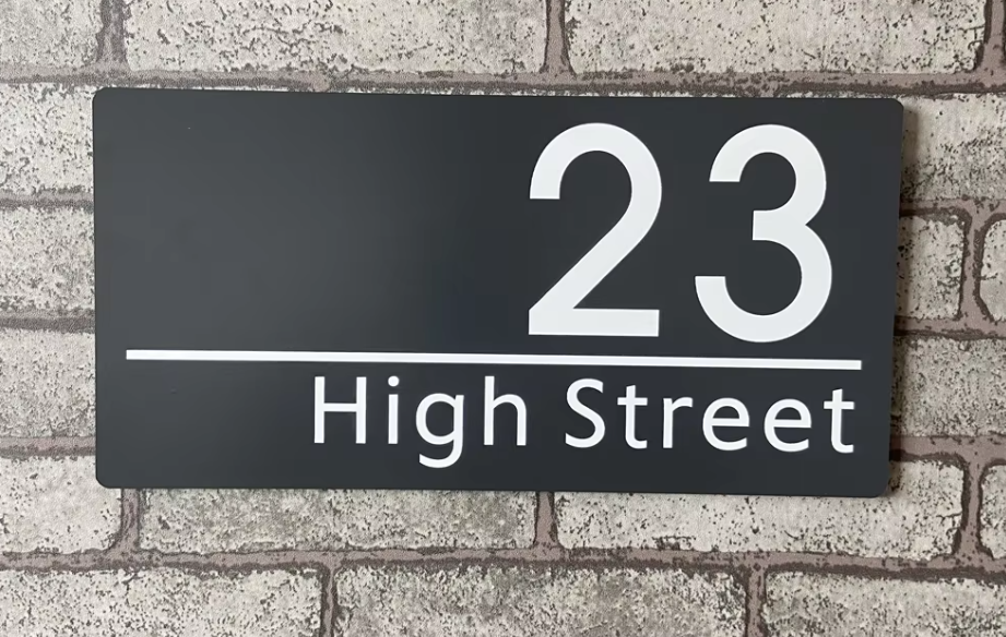 CUSTOM BRUSHED ALUMINIUM HOUSE SIGN NUMBER STREET SIGN ADDRESS DOOR WALL PLAQUE