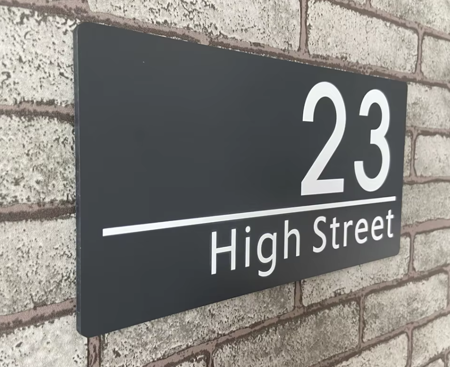 CUSTOM BRUSHED ALUMINIUM HOUSE SIGN NUMBER STREET SIGN ADDRESS DOOR WALL PLAQUE