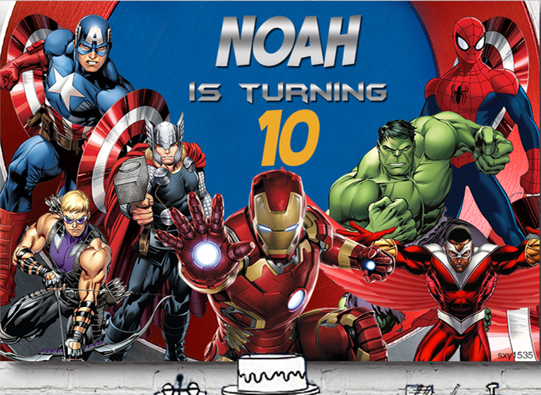 AVENGERS SUPER HEROES PERSONALISED BIRTHDAY PARTY SUPPLIES BANNER BACKDROP DECOR