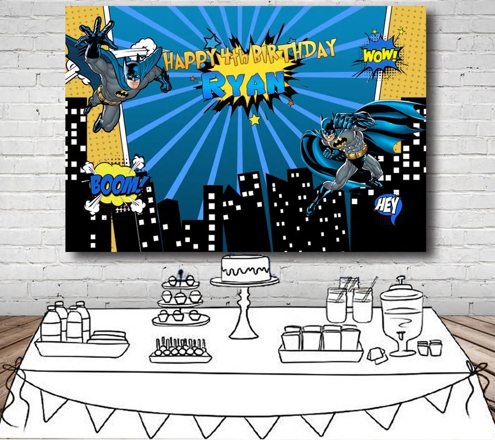 BATMAN BLUE PERSONALISED BIRTHDAY PARTY SUPPLIES BANNER BACKDROP DECORATION  | eBay