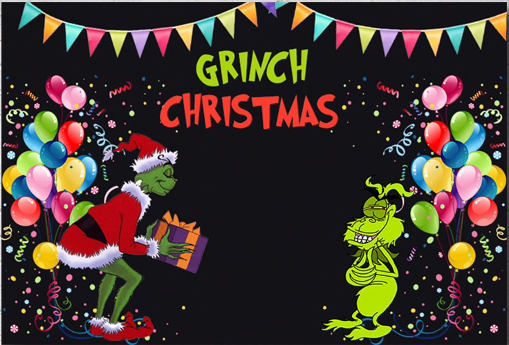 MERRY CHRISTMAS GRINCH DR SEUSS BLACK PERSONALISED PARTY SUPPLIES BANNER  BACKDROP DECORATION - Beebi Belle