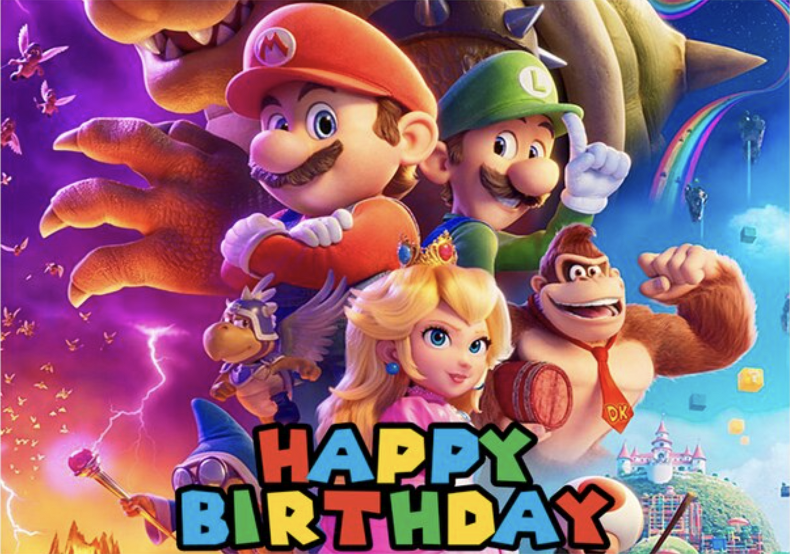 Personalised Super Mario Bros and Princess Peach Birthday Backdrop 