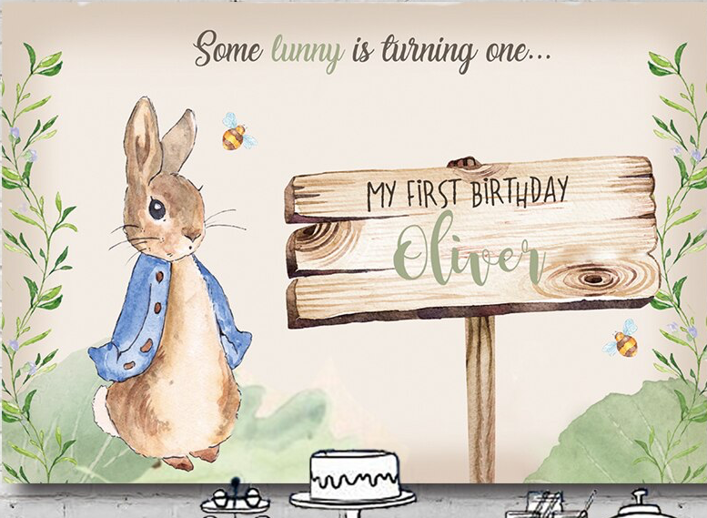 PETER RABBIT LITTLE BUNNY PERSONALISED BIRTHDAY PARTY SUPPLIES BANNER  BACKDROP D