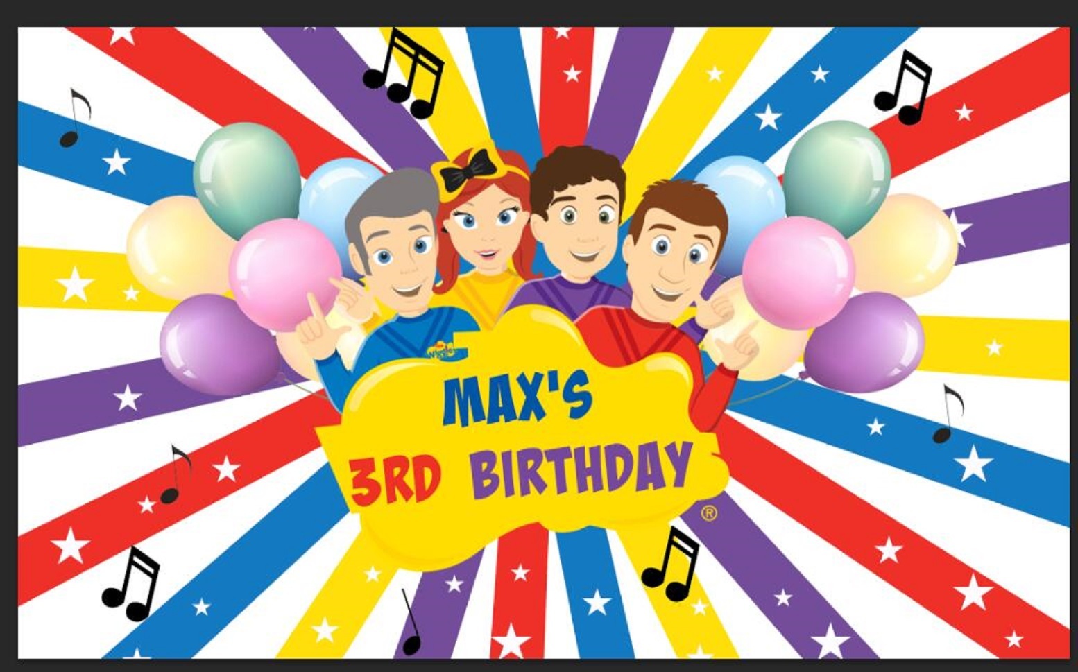 THE WIGGLES PERSONALISED BIRTHDAY PARTY BANNER BACKDROP BACKGROUND 