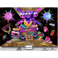 DISCO RETRO 80S PERSONALISED BIRTHDAY PARTY BANNER BACKDROP