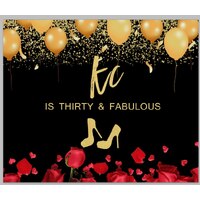 BALLOONS ROSES GLITTER PERSONALISED 30TH BIRTHDAY PARTY SUPPLIES BANNER BACKDROP DECORATION