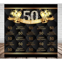 50TH FIFTIETH BIRTHDAY PARTY PERSONALISED BANNER BACKDROP BACKGROUND BLACK GOLD