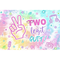 TURNING TWO 2 LEGIT 2 QUIT RAINBOW TIE DYE MUSIC PERSONALISED BIRTHDAY PARTY SUPPLIES BANNER BACKDROP DECORATION