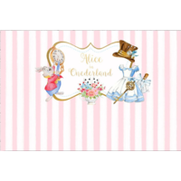 ALICE IN WONDERLAND PINK PERSONALISED BIRTHDAY PARTY BANNER BACKDROP BACKGROUND
