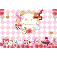 ALICE IN WONDERLAND RED PINK BIRTHDAY PARTY BANNER BACKDROP BACKGROUND