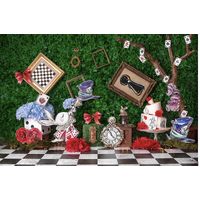 ALICE IN WONDERLAND MAD HATTER CHESSBOARD PERSONALISED BIRTHDAY PARTY SUPPLIES BANNER BACKDROP DECORATION