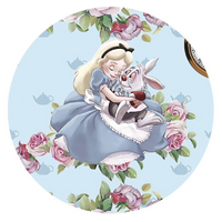 ALICE IN WONDERLAND MAD HATTER SKY BLUE PARTY SUPPLIES ROUND BIRTHDAY PERSONALISED BANNER BACKDROP DECORATION
