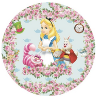 ALICE IN WONDERLAND MAD HATTER RABBIT CHESHIRE CAT PARTY SUPPLIES ROUND BIRTHDAY PERSONALISED BANNER BACKDROP DECORATION