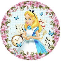 ALICE IN WONDERLAND FLOWERS BUTTERFLIES TIME KEY PARTY SUPPLIES ROUND BIRTHDAY PERSONALISED BANNER BACKDROP DECORATION