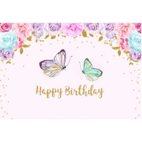 16TH 18TH 21ST 30TH 40TH 50TH 60TH 70TH ANY AGE BUTTERFLY PINK BIRTHDAY BANNER BACKDROP