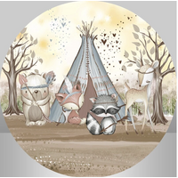 ANIMALS CAMPGROUND CAMPING DEER RACOONS TENT PARTY SUPPLIES ROUND BIRTHDAY PERSONALISED BANNER BACKDROP DECORATION